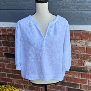J. Jill Petite Large 100% Cotton White Gauze 3/4 Quarter Sleeve Blouse Top